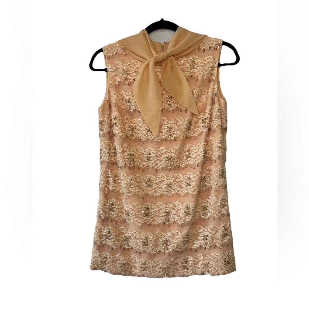 Sleeveless Lace Bow Mini Dress in Tan